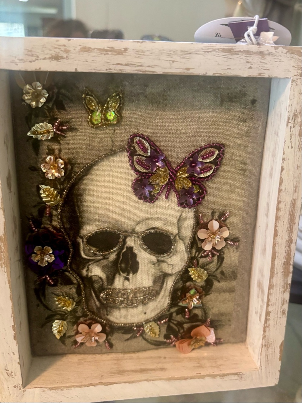 Embellished Skull Shadow Box Wall Art in Purple and Gold💛😈💜😇